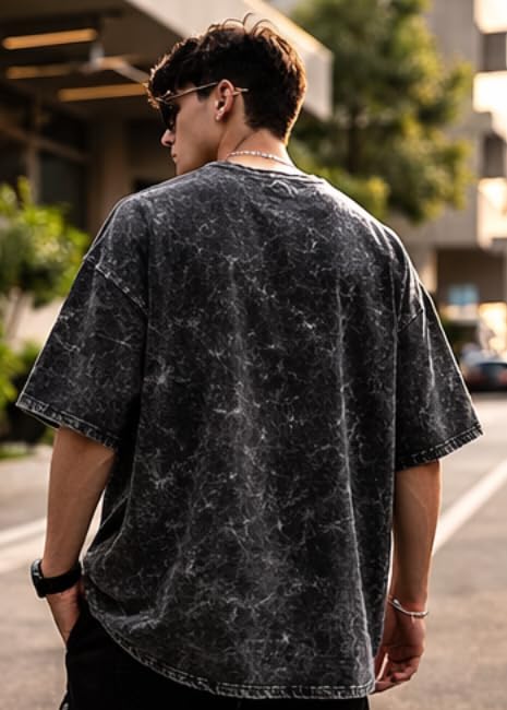 boffi ... 100% Cotton Oversized T-Shirt Unisex Drop Shoulder Dye Washed Street Look Black Pack of 1 - Image 4